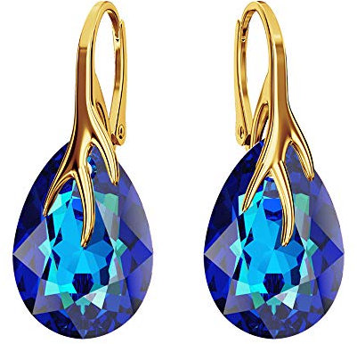 Ohrringe Silber 925 Hängend - Vergoldete Ohrringe Hängend mit Kristallen - Wählen Sie Schmuck für Sie - Wetten Sie Auf Silber Ohrringe Damen in Form eines Tropfes (Bermuda Blue)