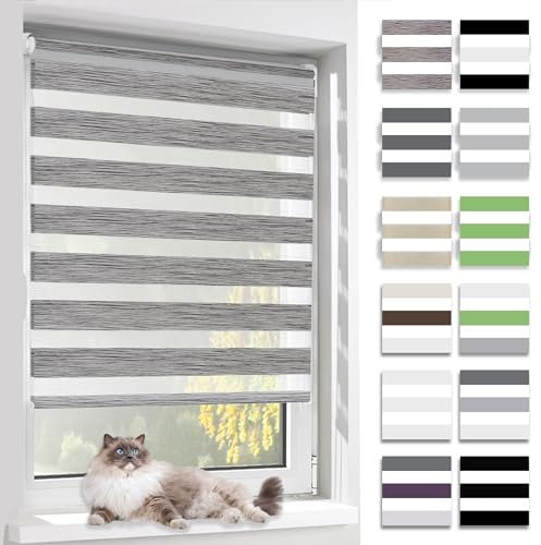 BelleMax Doppelrollo Klemmfix ohne Bohren & mit Bohren, 50x120cm(BxH), Marmor Grau, Duo Rollo, Sonnenschutz lichtdurchlässig Blickdicht, Klemmrollo Fensterrollo, Rollos für Fenster und Tür