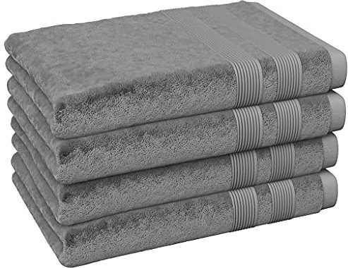 Vozbi Hand Towels for Bathroom - 50 x 85 cm (4-Pack) - Highly Absorbent, Ultra Soft & 100% Cotton - Thick Hotel & Spa Towels (Grey)