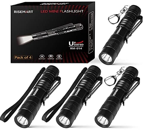 Taschenlampe Kleine RISEMART EDC Superhelle Mini Schlüsselanhänger Taschenlampe LED Wasserdichte Taschenlampe Geeignet für AAA Batterie Ultrahelle (4pcs 9cm)