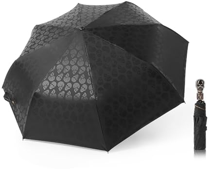 HUI JIN 100 x 64 cm, automatischer Totenkopf-Regenschirm, automatisches Öffnen/Schließen, winddicht, kompakt und tragbar, 1 Stück, Medium