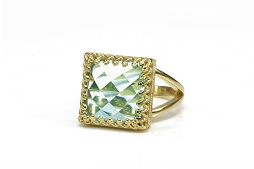 ANEMONE JEWELRY Edler Topaz-Ring - Facettierter Blauer Topaz-Ring mit 14k Gold Gefülltem Doppelband - Handwerklich Hergestellte Topaz-Ringe für Frauen - Partybekleidung, Formelle Events, Täglich