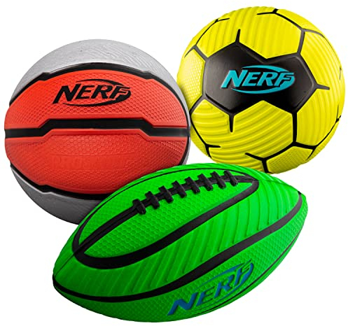 Nerf Mini-Schaumstoff-Sportball-Set – Schaumstoff-Fußball, Fußball + Basketball-Set, weiches Sportspielzeug für Kinder, Mehrfarbig