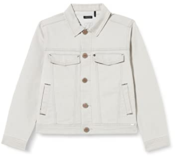 IKKS JUNIOR Jungen Veste Denim À Rayures Grises et Blanches Broderie Tête de Mort au DOS Xu40053.94 Jeansjacke, Hellgrau gestreift, 4 Jahre