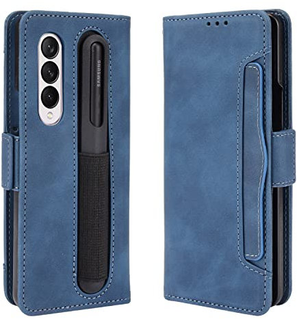 COQUE Coque pour Galaxy Z Fold 3 5G avec emplacements pour cartes de visite et stylet Bleu