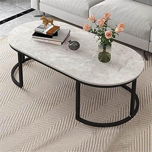 YXDFG Couchtisch Aus Nordischem Marmor,Kreativer Beistelltisch Aus Metall,Ovaler Couchtisch,Mode Schmiedeeisen Wohnzimmertisch,Startseite Wohnzimmermöbel Couchtisch,Braun,120×60×47cm