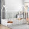 Merax Hausbett Kinderbett, Holzhaus Bett 160x80 cm mit Rausfallschutz für Jungen & Mädchen, Massivholz Kinder Bett Baumhausbett Stabiles Bettenhaus, Weiß