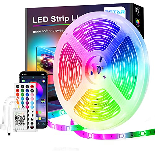 PSTAR LED Strip 15M, Bluetooth LED Streifen RGB 24V mit IR-Fernbedienung APP Steuerbar Musikmodus, Timer-Einstellung, LED Streifen Selbstklebend für Beleuchtung von Haus, Party, Küche