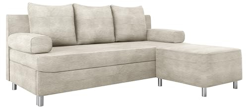 Mirjan24 Schlafsofa Dover Cord, Sofa mit Bettkasten und Schlaffunktion, Bettsofa, Farbauswahl, Schlafcouch mit Chromfüße, Couchgarnitur, Polstersofa (Poso 100, mit Polsterhocker)