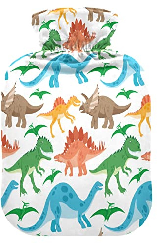 Wärmflasche mit niedlichem Dinosaurier-Dino-Muster, 1 l, transparent, für warme und kalte Kompressen, ideal für Krämpfe, Rücken, Schulterschmerzen, für Kinder, Männer, Frauen, Hand- und Fußwärmer