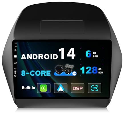 SXAUTO - 6G+128G - Android 12 IPS Car Stereo For Hyundai IX35 (2010-2017) - Wireless CarPlay/Android Auto/DSP - LED Camera + MIC - 10.1 Inch 2 Din - DAB Steering Wheel 4G WiFi Fast-boot 360-Camera AHD