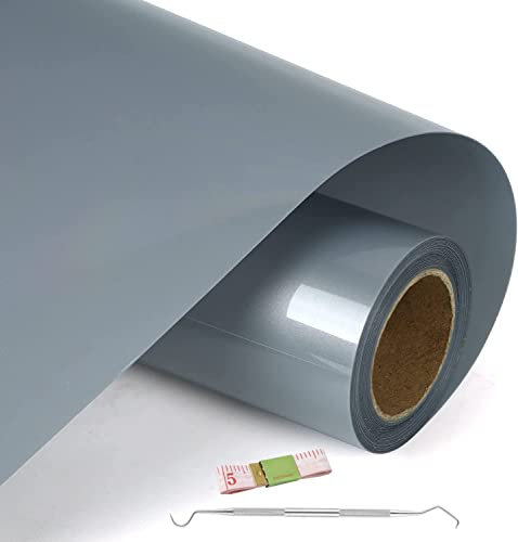 NCRGB Vinilo Textil Termoadhesivo Vinilo(Añadir Herramienta) Papel Transfer para Camisetas,Plotter de Corte,Vinilo Termoadhesivo Textil Fácil de cortar y Transferir (30.5×600cm, Gris Plata)