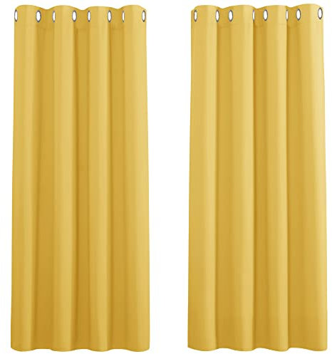 PONY DANCE Blackout Curtain 2 Panels - Yellow Curtain for Kids Nursery Room Sun Blocking Privacy Screen Window Covering for Bedroom, Bathroom, W 46 inch x D 54 inch, Sunny Yellow