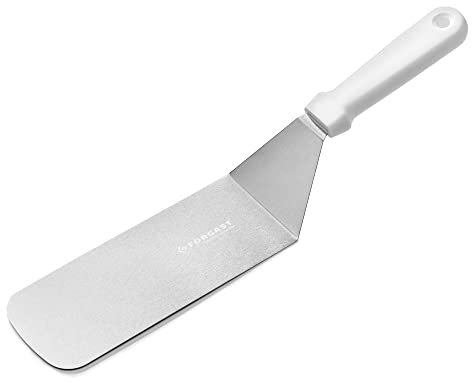 Forgast Espátula Angulada para Tartas | Acero Inoxidable | Ancha para Servir | de Cocina para Untar Pastelería | Longitud 36,5 cm | Mango de Plástico Blanco