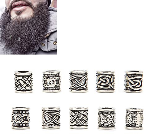KIMISS Bart Perlen für Männer Bart Styling Werkzeuge 10 Stück Wikinger Bart Perlen Legierung Antike Nordische Dreadlock Perlen für Bart Haare DIY Armband Halskette