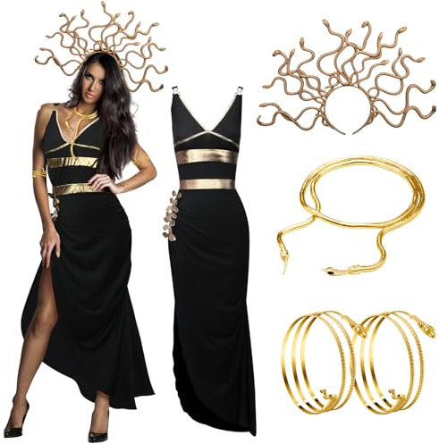 Bonuci Halloween Frauen Medusa Kostüm Schlange Halloween Armband Halskette Medusa Schlange Stirnband für Cosplay Karneval Party (Medium)