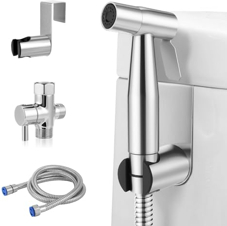 Prime Years Spruzzatore portatile per bidet per WC con valvola a T in ottone, pressione dell'acqua regolabile, set di spruzzatori per bidet da bagno in acciaio inossidabile, utilizzato per lavaggio