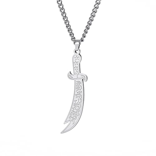 VASSAGO Schwert-Halskette für Männer und Frauen, Zulfiqar, Schwert, Halskette, Imam Ali Zulfiqar, Anhänger, arabische Rune, islamisch, muslimischer Schmuck, Talisman, Amulett, religiöses Geschenk,