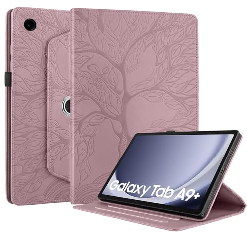 Succtopy Hülle für Samsung Galaxy Tab A9+/A9 Plus 11 Zoll 2023 SM-X210/X215/X216 PU Leder 360°Drehbar Multi-Winkel Lederhülle mit Standfunktion und Stifthalter Schutzhülle Galaxy Tab A9+ Rose Gold