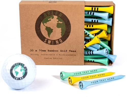 Green Swing Personalised Bamboo Golf Tees 70mm | Perfect For Gifting & Events | Choice of Colours & Quantity | Custom Golf Gifts (30pcs, Mixed)