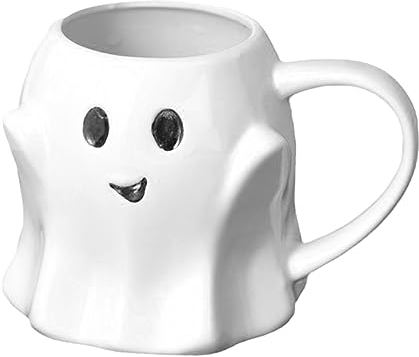 Amesor 440ml Geister Tasse Kaffee - Halloween Tasse Geist | Keramik Kaffeebecher | Halloween Tasse Geistertasse | Weiße Geister-förmige Tasse | Halloween Mug Einzigartige Neuheit Geschenk Für Freunde