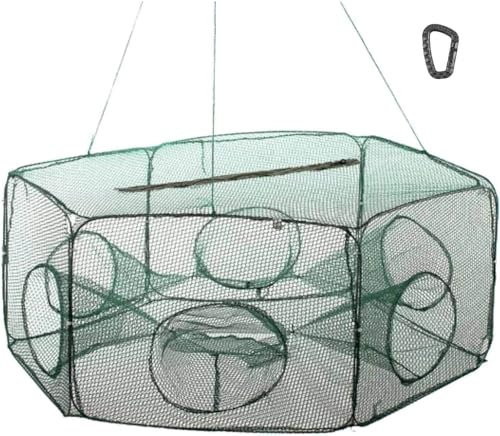 Köderfischreuse Fisch-Reuse von Behr 6 eckig Aalreuse Krebsreuse 60 x 24 cm Faltbar kleines Transportmaß + gratis Karabiner