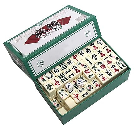 CJBIN Mini Mahjong Set, 144 Tiles Mahjong Set Portable, Chinese Traditional Mahjong Set with Carrying Travel Case, Mahjong Game Set Toy with 2 Dice for Family Leisure Time Travel