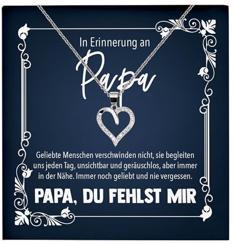 22Feels Kondolenz Geschenk, In Erinnerung an Papa, Trauer Schmuck Set Frauen, Andenken an verstorbenen Vater, Vatertag, RIP Beerdigung - Echt Silber 925 Herz Halskette mit Karte