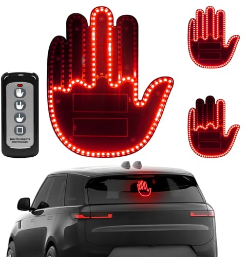 Civikyle LED Auto Finger Licht Hand Geste Zeichen mit Fernbedienung Auto Fenster Zubehör Lustig Gadgets für Männer Kfz Lkw Fahrer Coole Geschenke (Rot)