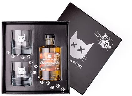 BÖSER KATER Christmas Gin Geschenkset mit 2 Gläsern, würzig weihnachtlicher Geschmack, Ideal für winterliche Cocktails, das perfekte Gin Geschenk in hochwertiger Box 0,5l 40% Vol.
