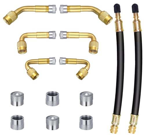 NAMIC 14 Stück Reifenventil Verlängerung Adapter, Kupfer Ventiladapter 45 90 135 Grad, Gummi Reifen Ventilverlängerung, Auto-Verlängerungsstangenpumpen, für Auto Motorrad Fahrrad Scooter