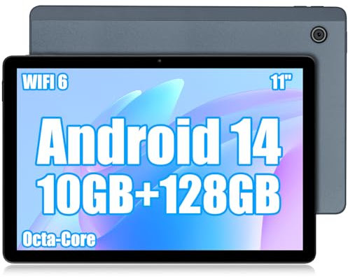ZIBATIS 11 Inch Tablet Android 14, 10GB RAM 128GB ROM 1TB TF, Octa-Core 2.0GHz Processor, 5G+2.4G WiFi 6, 8+5MP Dual Camera, 6800mAh Battery, Bluetooth 5.0, Newest Tablets with Widevine L1 (Gray)