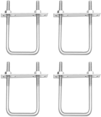 4 Pack M6 Square U-Bolts, 80 x 50 mm Stainless Steel U Clamp Bolt Fastener with Nuts and Frame Plates, U Bolts Brackets for Industrial Hardware Pipe Conduit Cable Tube Marine Boat Deck Trailer Auto