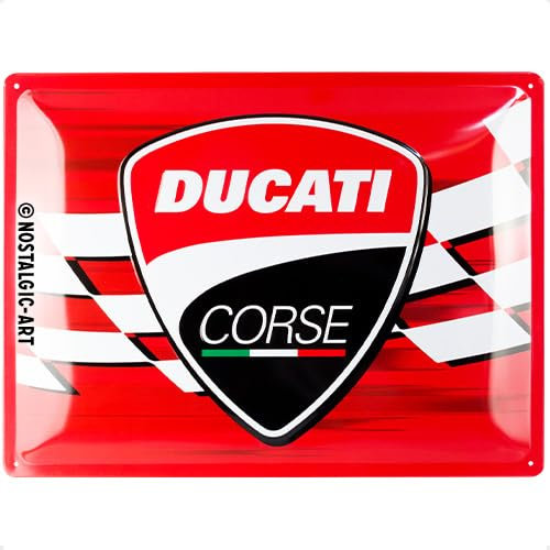 Nostalgic-Art Retro Blechschild, 30 x 40 cm, Ducati Corse – Logo Racing Flag – Geschenk-Idee für Biker, Original Lizenzprodukt (OLP), aus Metall, Vintage Design, Blechschilder Sprüche