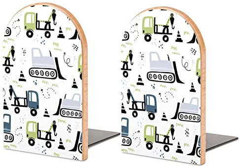 Lot de 2 Serre-Livres, Motif Simple avec Voitures en Bois pour étagères, Serre-Livres antidérapants pour Bureau, Maison, Cuisine, Serre-Livres pour Ranger des Livres 12,7 x 7,6 cm
