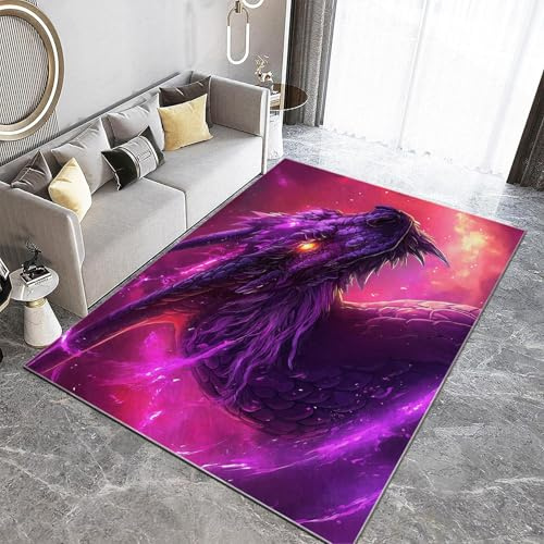 Generisch Teppich Wohnzimmer 120 x 170 cm Lila Fantasy-Stil Drache 3D Teppich-Küche Jugendzimmer Esszimmer und Schlafzimmer Teppich Kurzflor Teppich Extra Weich Pflegeleicht