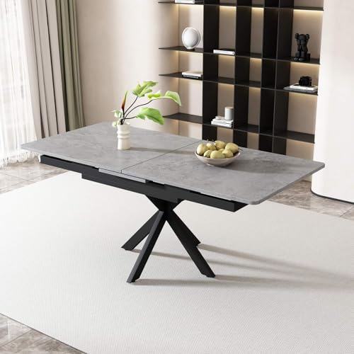 PUGSDRLY Table Salle à Manger Extensible Rectangulaire Multifonctionnelle Moderne Minimaliste Gris (150/180x70x76cm)