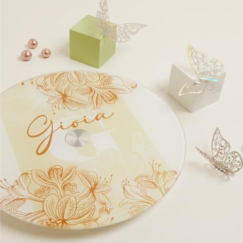 CLARALUNA Bomboniere Matrimonio Utili Vassoio Girevole in Vetro con Disegno Floreale e Frase (Frase Gioia)