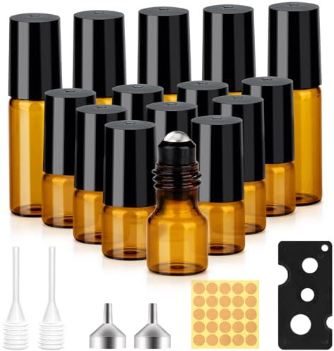 MELLIEX 15 Stück Roll on Glasflaschen für Ätherisches Öl, Braune Flasche Leer 5/2ml Rollon Flaschen für Öle mit Edelstahl-Roller Ball für Aromatherapie Gemische Massage