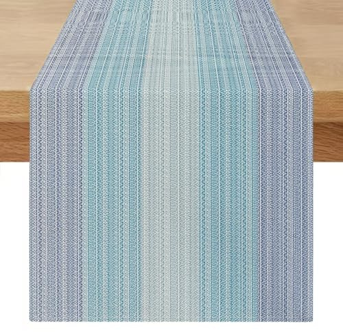 Tischläufer Vintage 40x180 Tischläufer Abwaschbar Modern Grau Blau Streifen Leinen Retro Läufer Tisch Landhausstil für Esszimmer Party Urlaub Dekoration Wohnzimmer Hochzeit Couchtisch