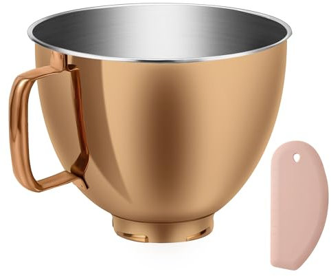 5 Quart Stainless Steel Mixer Bowl for KitchenAid Classic&Artisan Series 4.5-5 QT Tilt-Head Mixer, Copper Color, 18/8 Stainless Steel, Silicone Scraper, Dishwasher Safe. Fit K45SS KSM75 KSM90 KSM150