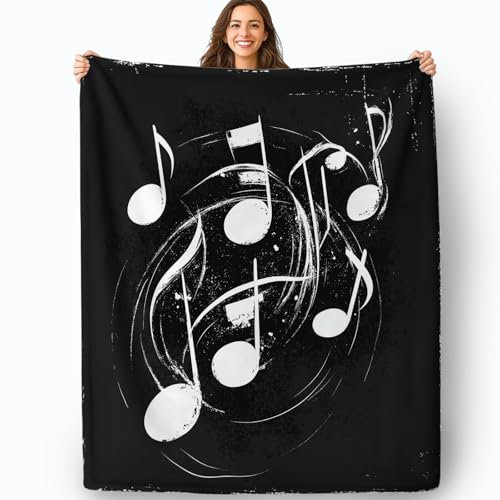 Kuscheldecke Flauschig Decke 100 x 150 cm Retro Rock Musiknoten Sherpa Decke Wohndecken Couchdecke Flauschig Tagesdecke Wohndecke Blanket Für Bett Sofa Schlafzimmer Büro Weiß Schwarz