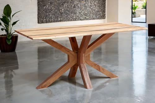 SAM Esstisch Pedro | 140 x 80 cm | Akazienholz massiv | Farbe: Natur | Resin/Epoxidharz-River in Schwarz | echte Baumkante | Spider-Gestell Holz Natur