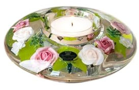 Dreamlight Teelichthalter Frühling Deko UFO - Traumlicht kleines Teelicht Glas Tischdeko Hochzeit Ostern Geschenke für Frauen Muttertag - Pink Rose - Ø 18 cm