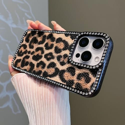 Compatible with iPhone 12 Pro/iPhone 12 Case, Electroplated Rhinestone Leopard, Shockproof, Anti-Fingerprint