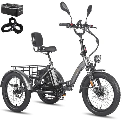 Fafrees Elektro Dreirad, E Bike Klapprad 20 * 3.0 Zoll Reichweite 110-150km | E-Dreirad für Erwachsene Hydraulische Bremsen, Lastenfahrrad 48V 65N.m Motor, Traglast 180KG