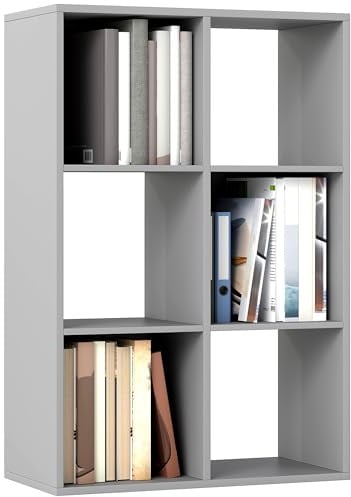 HOMCOM 6-Cube Bookshelf, Modern Freestanding 3-Tier Bookcase, Display Shelving Unit for Living Room, Bedroom, Home Office, Study, Light Grey