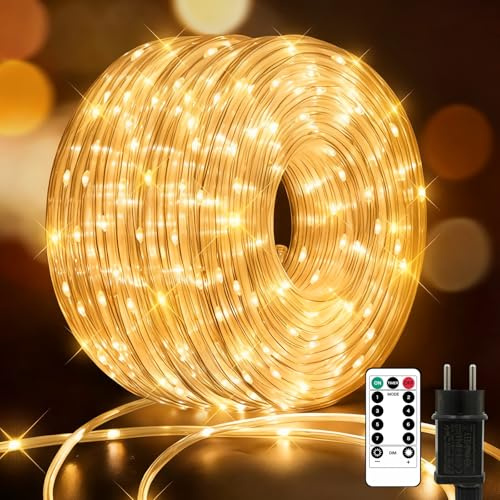 Liyade LED-Lichterschlauch 30 m 600 LED, IP65, Fernbedienung | Dimmbar, Timer, 8 Modi und 7,5 mm dick, für Fassade, Weihnachten, Hochzeit und Gewerbe