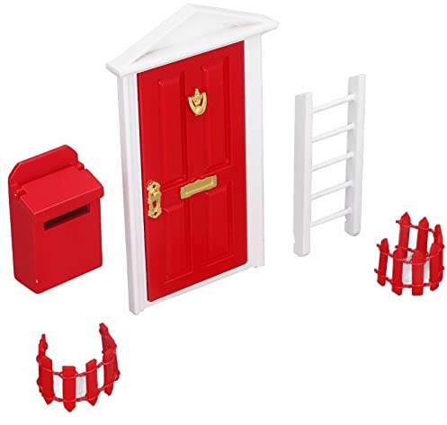 Hethlif Dollhouse -Tür, Feenhaustür Mini -Tür Winzige Hölzerne Zahnfefe Mini Holztür Set Exquisite Verarbeitung Lebendige Details Gesättigte Farbe für 1:12 Puppenhaus (Rot)