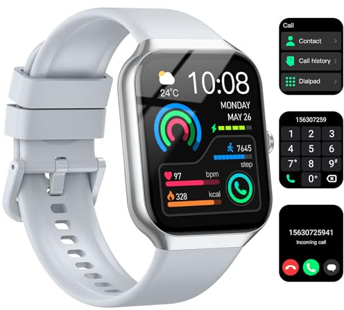 Jugeman Smartwatch Herren Damen mit Bluetooth Anrufe, 113+ Sportmodi Fitnessuhr Herzfrequenz Schlafmonitor Schrittzähler Uhr, 1.96 Smart Watch IP68 Wasserdicht Fitness Tracker für iOS Android Grau